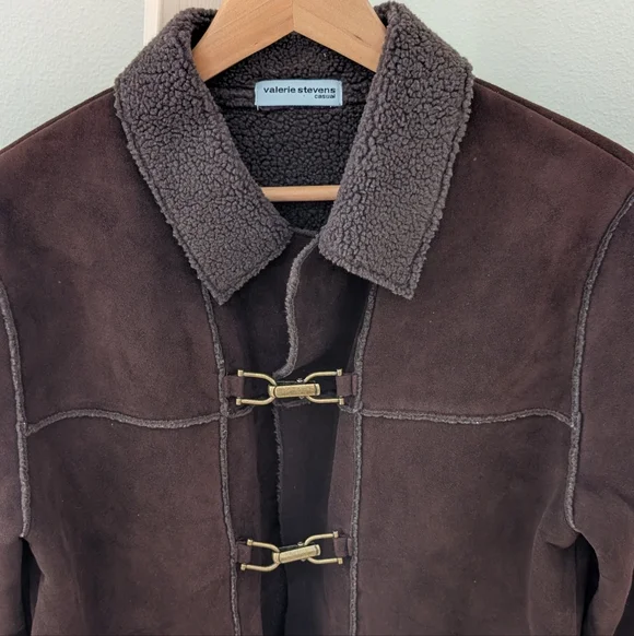 Vintage 70's Suede Shearling Collared Trench Coat In Dark Chocolate Brown - Picture 2 of 8